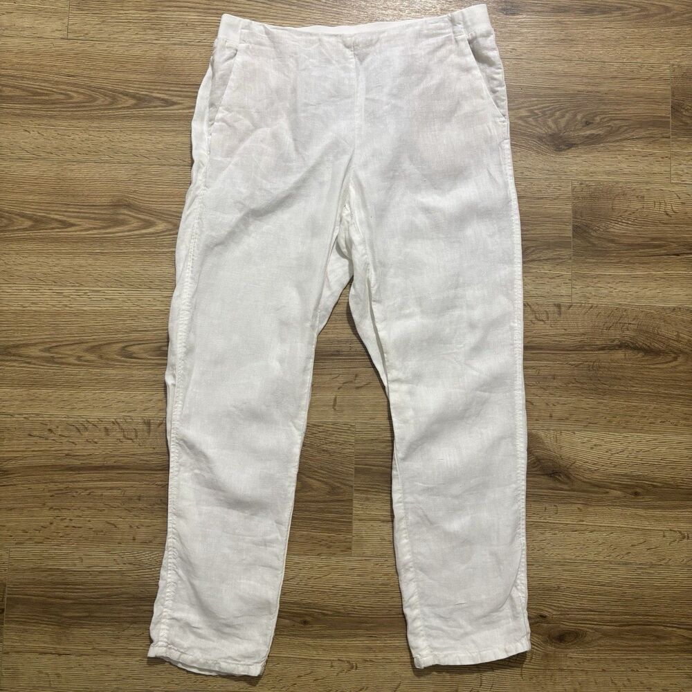 J. Jill Linen Pants Women's Medium White Pull On Straight Crop Beach Coastal